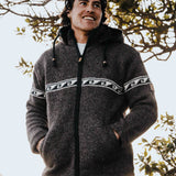 Mens Raglan Wave NZ Wool Jacket - Dark Natural Brown