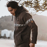 Mens Raglan Wave NZ Wool Jacket - Dark Natural Brown
