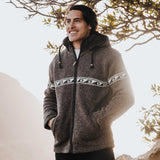 Mens Raglan Wave NZ Wool Jacket - Dark Natural Brown