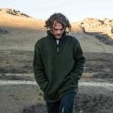 Mens Station Half Zip NZ Wool Jersey - Forest Green
