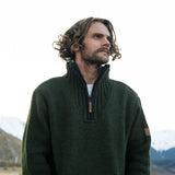 Mens Station Half Zip NZ Wool Jersey - Forest Green