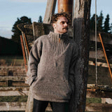 Mens Station Half Zip NZ Wool Jersey - Natural Brown