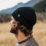Merino Wool Cable Beanie - Black