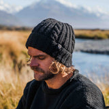 Merino Wool Cable Beanie - Black