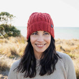 Merino Wool Cable Beanie - Lava