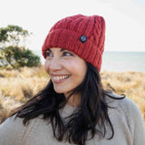 Merino Wool Cable Beanie - Lava