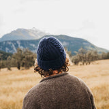 Merino Wool Cable Beanie - Navy