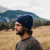 Merino Wool Cable Beanie - Navy