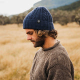 Merino Wool Cable Beanie - Navy