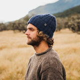 Merino Wool Cable Beanie - Navy