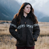Womens Raglan Wave NZ Wool Jacket - Dark Natural Brown