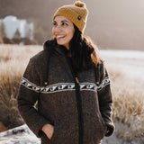 Womens Raglan Wave NZ Wool Jacket - Dark Natural Brown