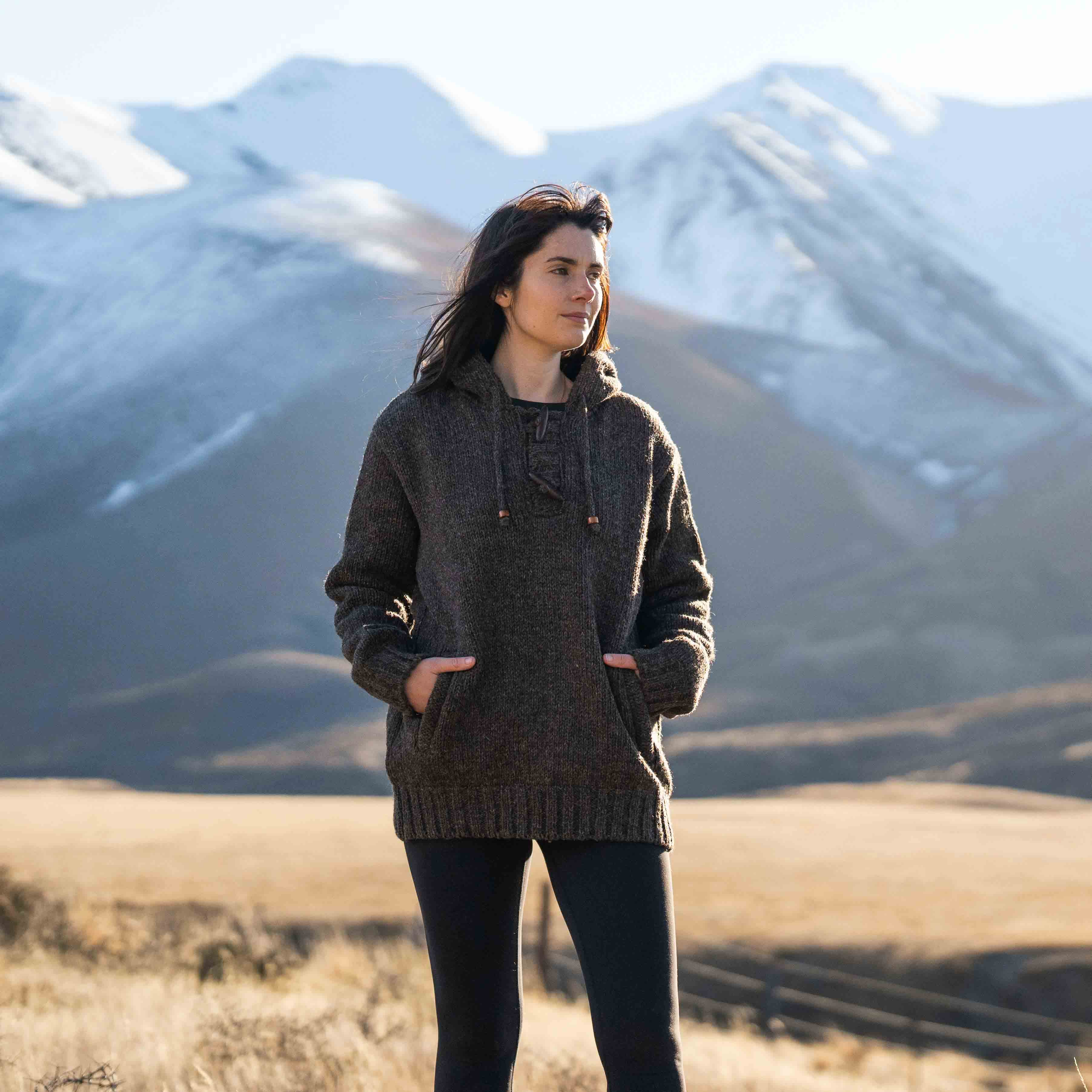 Womens Coastal NZ Wool Jersey - Dark Natural Brown