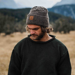 NZ Wool Mountain Beanie - Dark Natural Brown